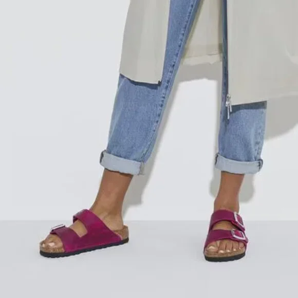 NEW Birkenstock Made in Germany Arizona BS Sandals - Oiled Leathe Fuchsia unisex - Picture 3 of 14
